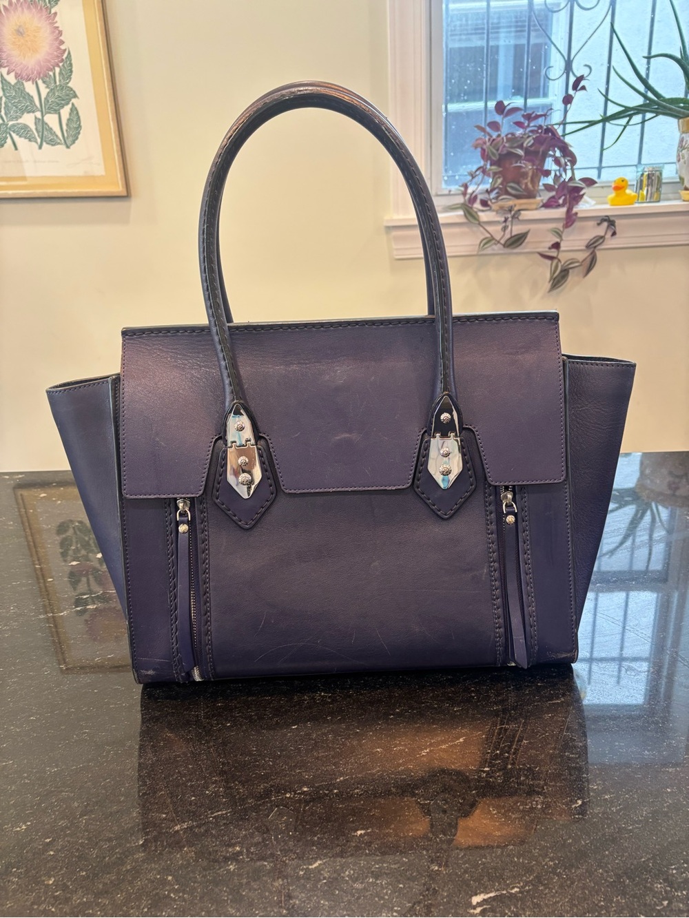 Henri Bendel Deep purple A List Structured Leather Tote
